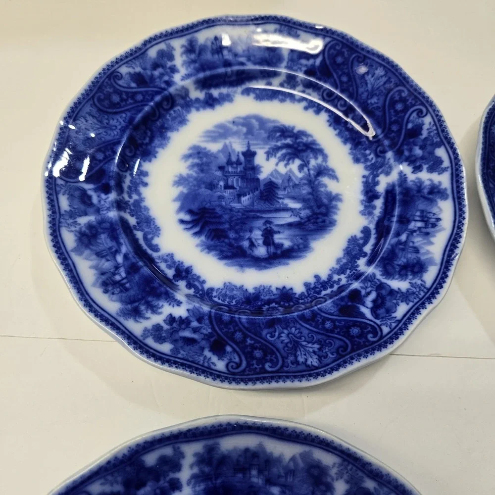 Antique Set 5 Flow Blue Nonpareil 8 5/8